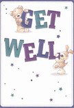 Radiating the warmth and optimism of a friendly Southgate community, this get well card features a delightful illustrated pair-a beaming teddy bear perched over the top of the spirited 'GET,' and a lively puppy with floppy, cuddly ears joyfully nudging the bold 'WELL.' Their playful antics are framed by a constellation of twinkling stars, each rendered in shades of violet and blue, dancing across a pristine, soft white canvas. The rich, inviting colours of the text-deep indigos for strength and teals for calm-bring clarity and confidence to the design, creating a welcoming backdrop that feels as fresh as the morning air strolling through Oakwood Park. The characters' fur is so finely drawn you can almost sense its comforting softness, reinforcing the gentle embrace of the scene. This card sends more than just wishes; it's a heartfelt token of support, perfect for anyone healing in Southgate or nearby, and as comforting as a hand-delivered bouquet arranged by experienced local florists who know the true value of community connection.